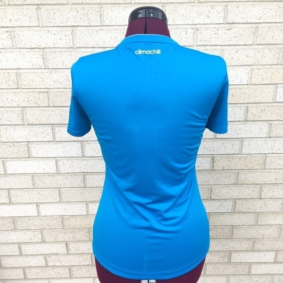 Adidas Blue Athletic Workout Top Shirt Climachill - Picture 3 of 7